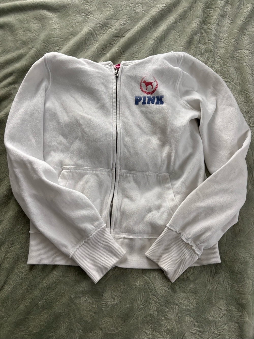 PINK Victoria's Secret x Chicago Cubs White Zip-Up Fleece Jacket